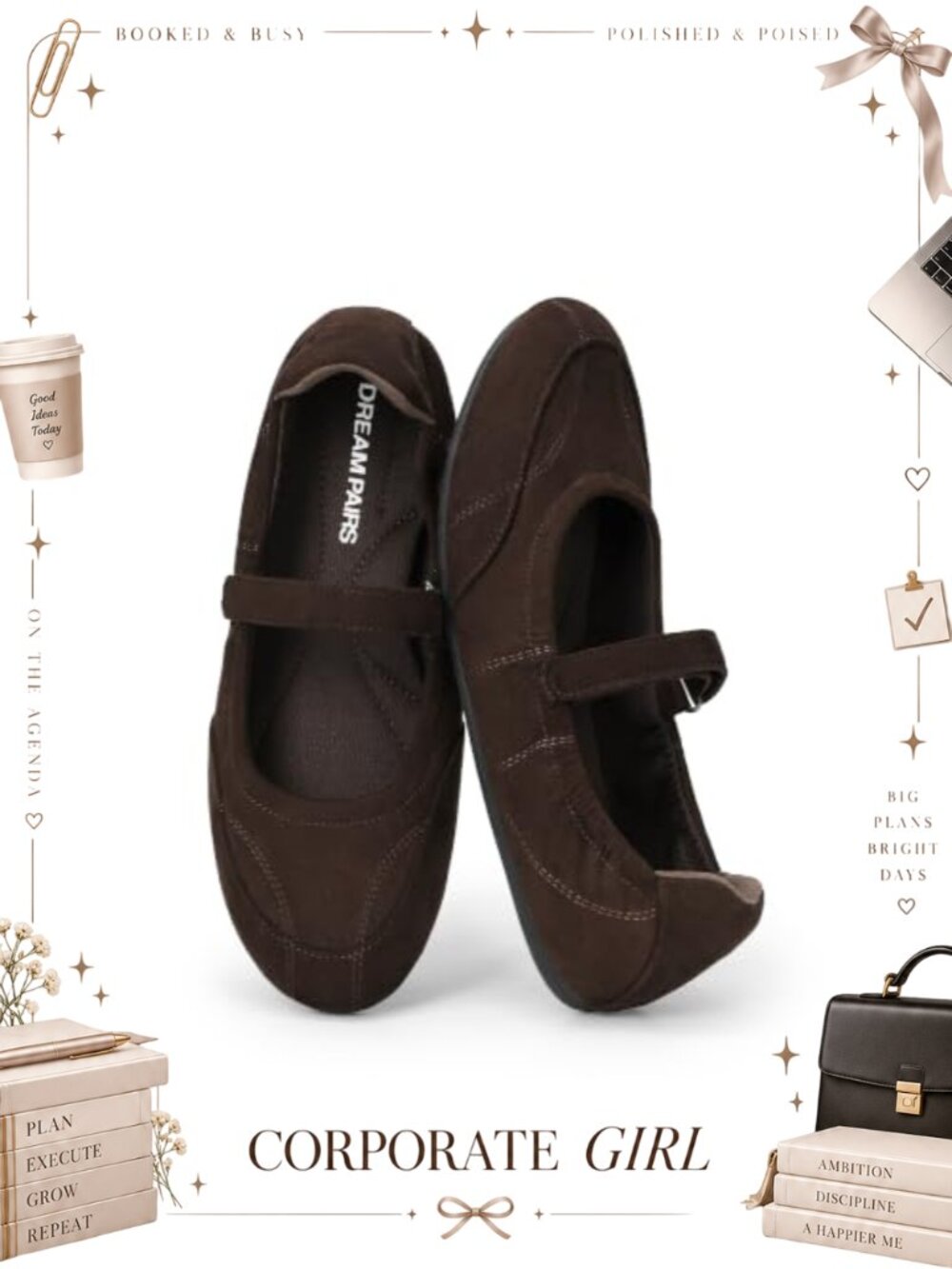 Women's Mary Jane Ballet Flats Faux Suede Memory Foam Comfort Shoes
